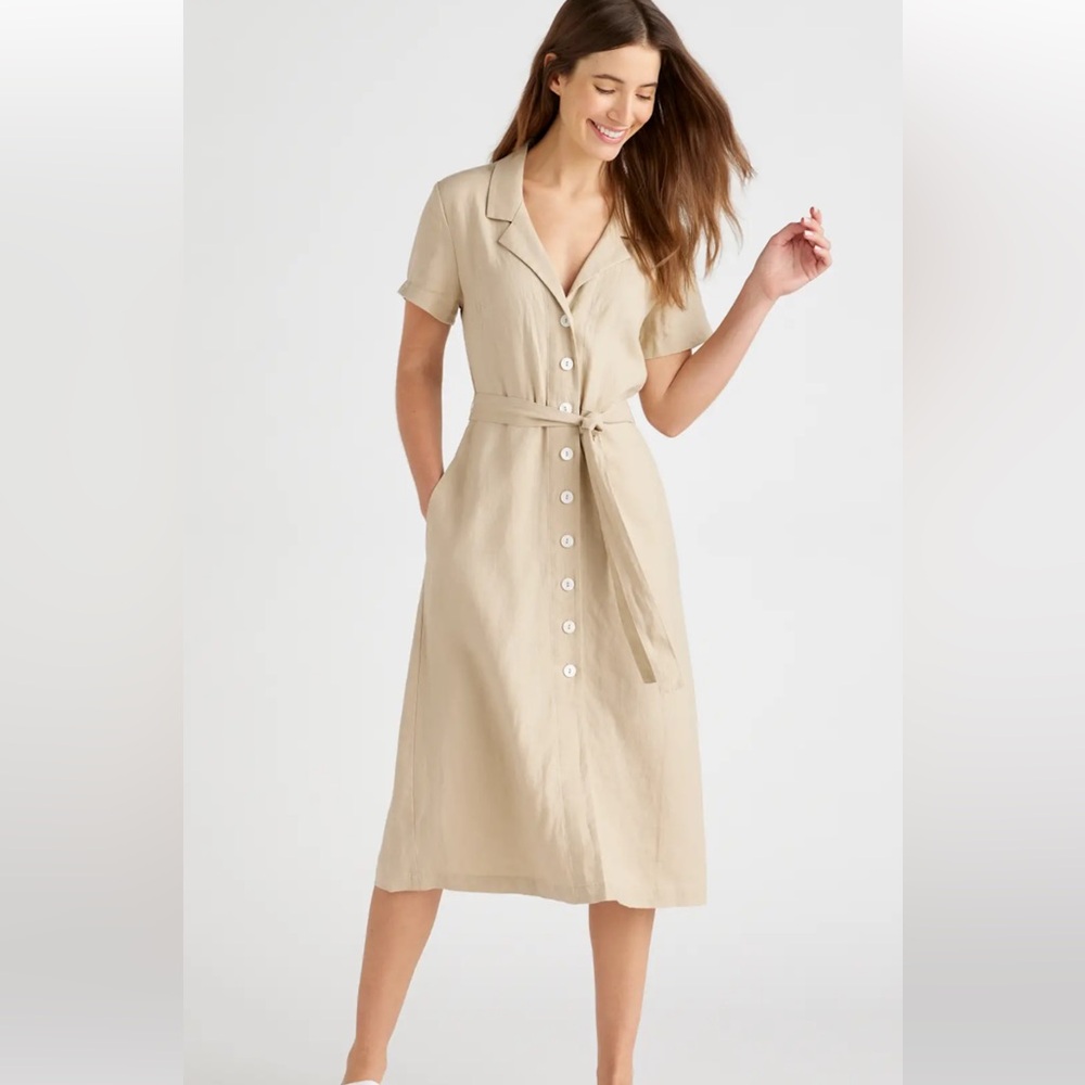Elegant Tan Button-Down Dress